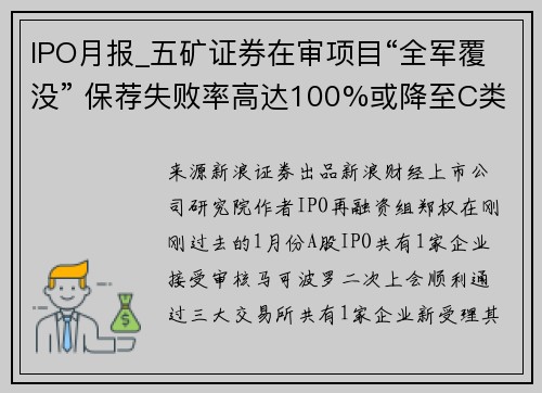 IPO月报_五矿证券在审项目“全军覆没” 保荐失败率高达100%或降至C类投行