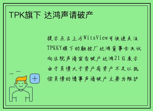 TPK旗下 达鸿声请破产