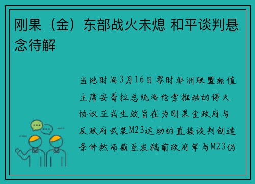 刚果（金）东部战火未熄 和平谈判悬念待解