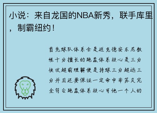小说：来自龙国的NBA新秀，联手库里，制霸纽约！